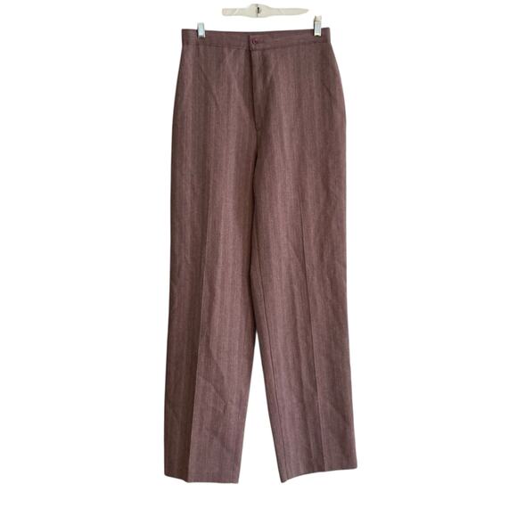 Vintage Womens Dress Pants Sz 28 Cherry Herringbone Wide Leg 1970s Pleated Masc - Picture 1 of 16